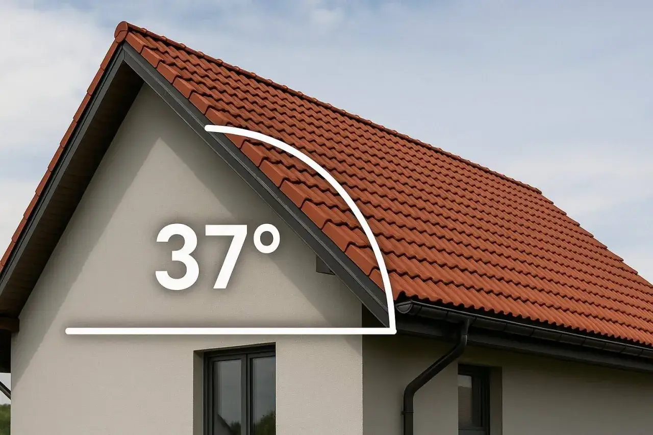 Dachówka ceramiczna na domu z widocznym kątem nachylenia dachu 37°.