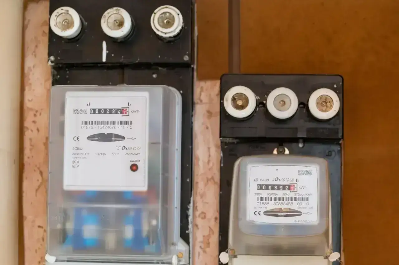 Dwa liczniki energii elektrycznej, jeden z odczytem 00029417 kWh, drugi 0068922 kWh. Idealne do sprawdzenia tauron taryfa g11 cennik.
